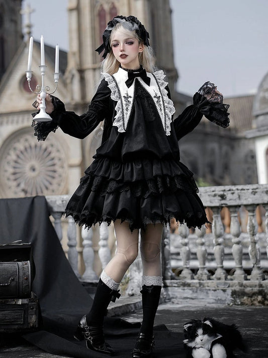 Dress Sharp + Collar Hairband Drawstring Lolita Belt Gothic Black Waist Velvet