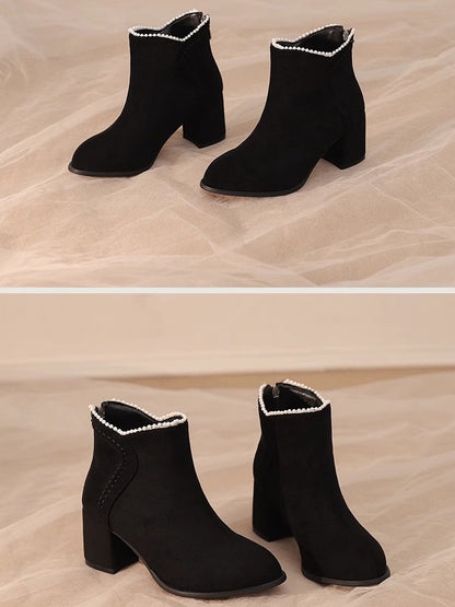 / Boots Qi Cuff Black High-heel Regular Version Lolita Thicken Beaded