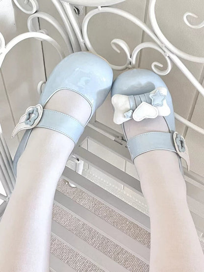 Tenshi Kaiwai – Hellblaue Lolita-Mary-Jane-Schuhe mit Sternflügeln