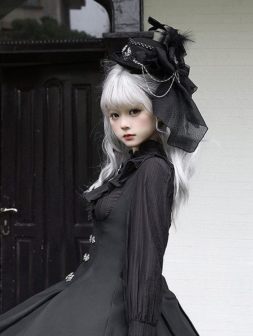 Hat Chain Black Lolita with Feathers Mini Decorations Gothic and