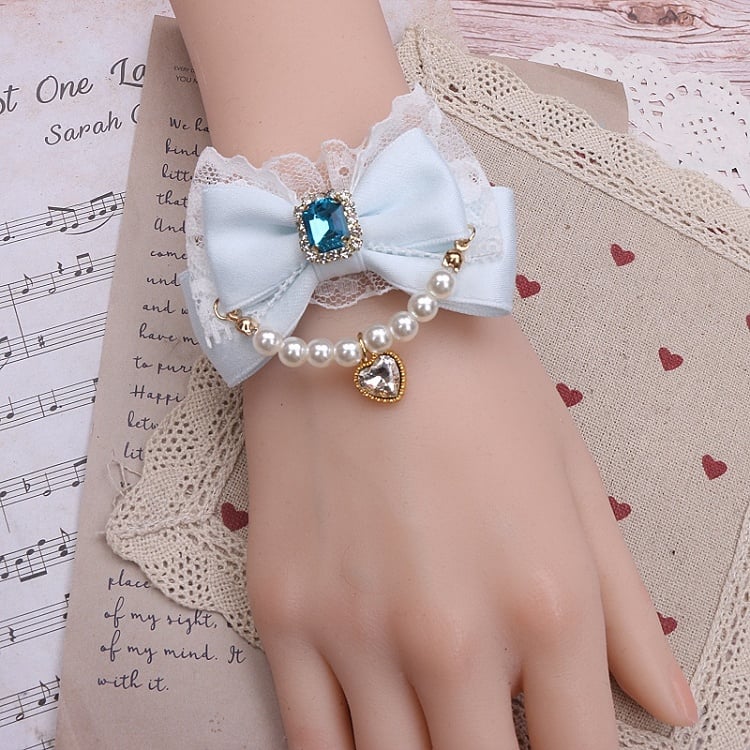 Kei Chain Bowknot 8 Pearl Lace Jirai Color Options Bracelet
