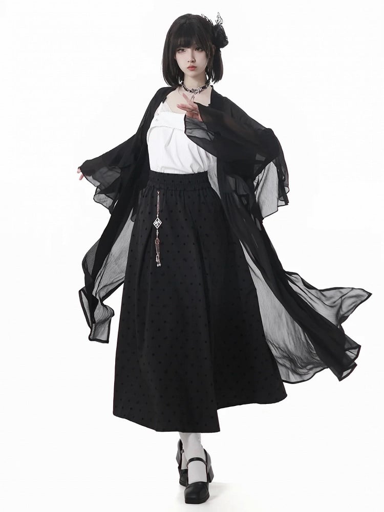 スタイルニットキャミトップホワイトリボンディテールチャイナドレス