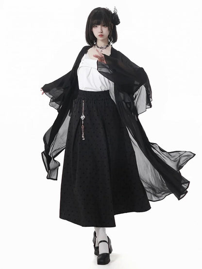 スタイルニットキャミトップホワイトリボンディテールチャイナドレス