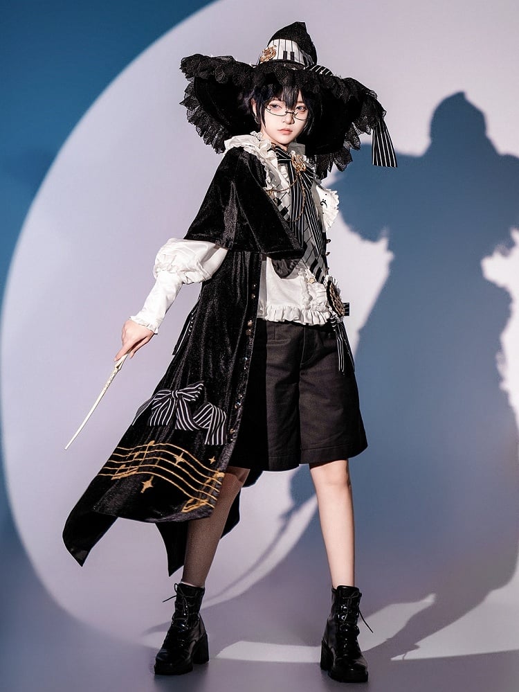 Black and White Ouji Lolita Musical Note Print Elegant Robe