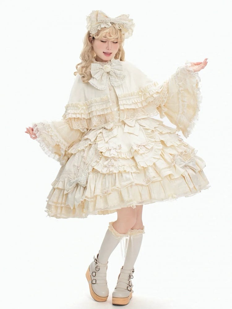 Under Bell Sleeves Style Set Lolita Full Sweet Bust Blouse + Beige - Cape Dress JSK Doll
