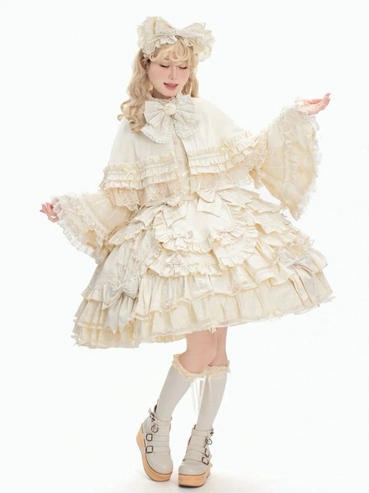 Under Bell Sleeves Style Set Lolita Full Sweet Bust Blouse + Beige - Cape Dress JSK Doll