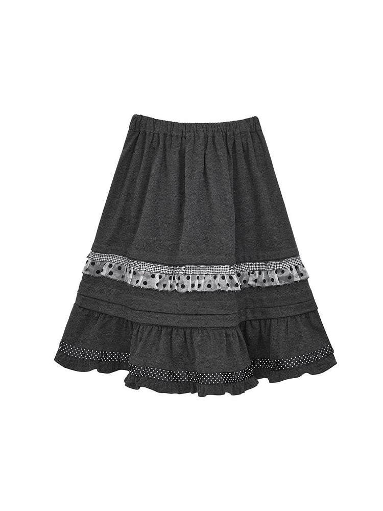 Ruffle Elastic kawaii Daily with Skirt Hemline Grey Waistband