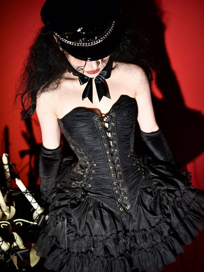 Gothic Lace-up Top Lolita Corset Details Black