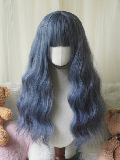 赤/ピンク/緑/紫/ダスティブルー/オレンジのロングウェーブウィッグ（前髪あり）