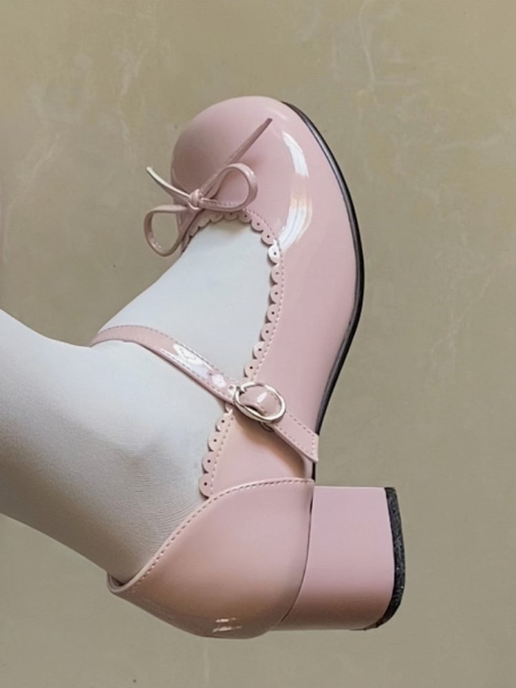 Snap Round Bow Pink 5cm Accents Lolita Janes Mary Sweet with Heeled