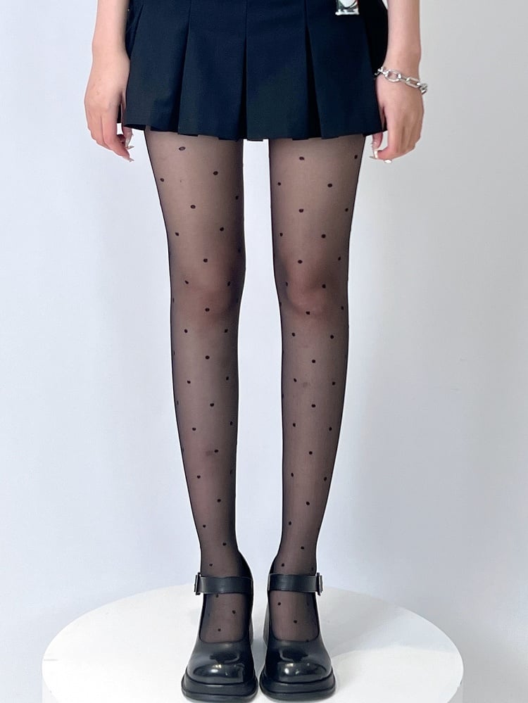 Regular Pattern Tights Polka-dot Version Black/White