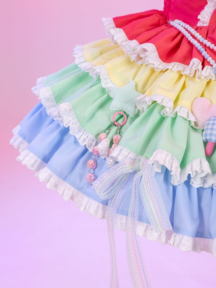 Layered Rainbow Skirt with Sweet Chains & Pins - High Waist - DevilInspired Exclusive Collection