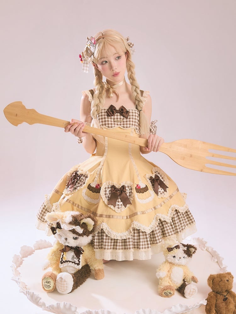 Cake Shape Heart Pompompurin JSK Applique Yellow Lolita Embroidery and Hem