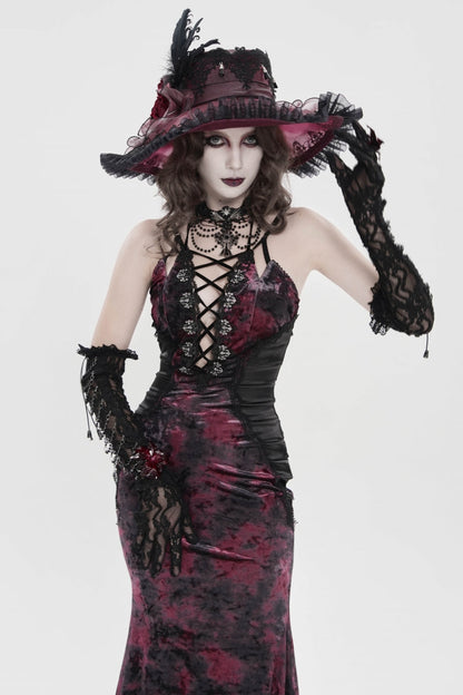 Off Shoulder Halterneck Lace Jsk Dress Black Red Gothic