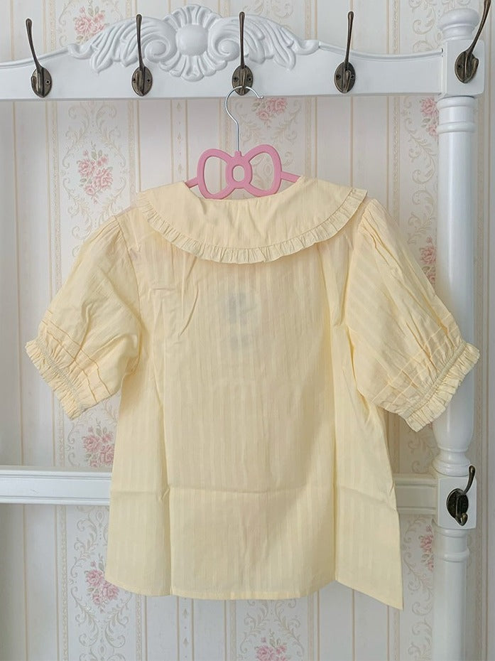 Peter Pan Collar Short Sleeve Blouse in Yellow - Chubby Cat Diary