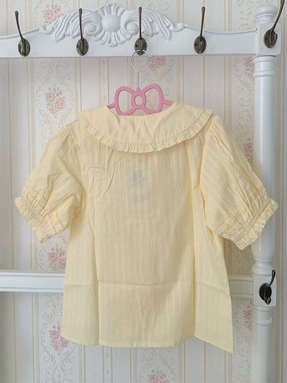 Peter Pan Collar Short Sleeve Blouse in Yellow - Chubby Cat Diary