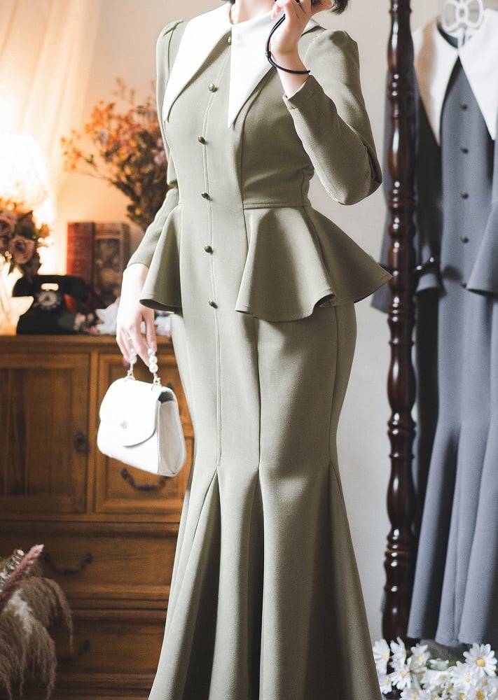 Staubiges grünes Retro-elegantes Büro-Damen-Meerjungfrauenkleid