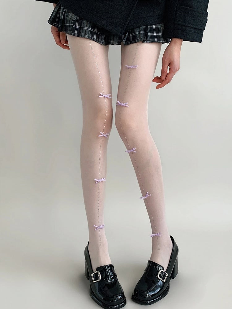 Pantyhose Sheer Rhinestone Detail Bow Colors) (5
