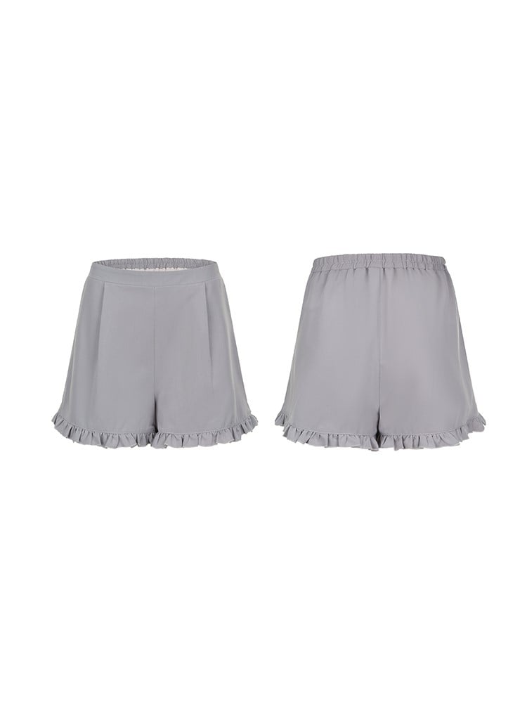 Set: Size Top Blue Elastic Jirai Light Kei Waist Cutout Plus Shorts Shoulder