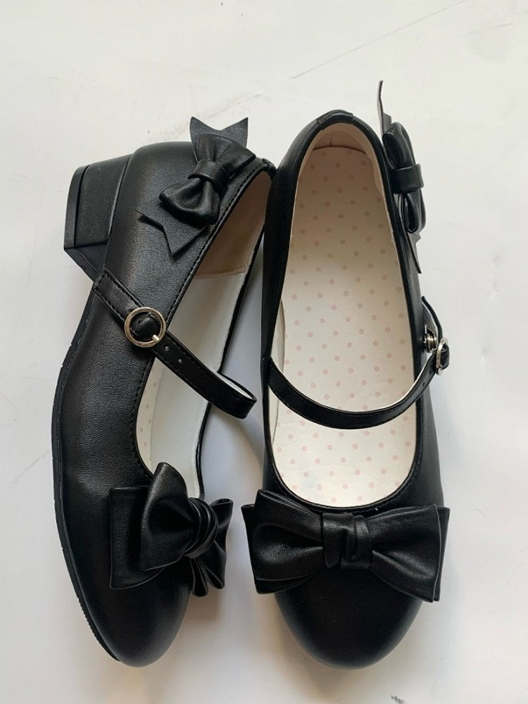 Black Lolita Shoes with Bowknot - Unmissable Berry