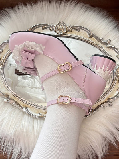 Sweet Janes - Mary Purple Lace Edging Lolita PU Mid-heel