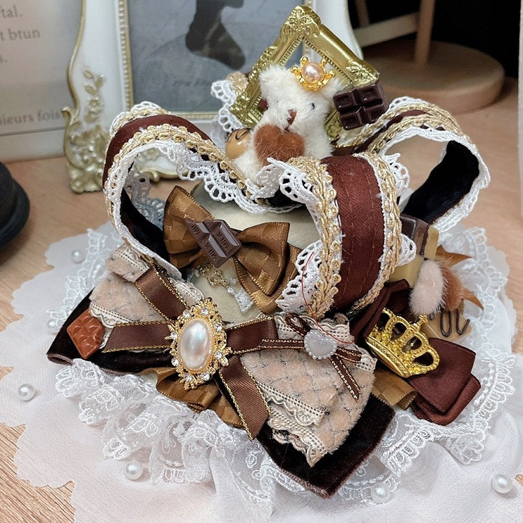 Red/Blue/Brown Mini Crown Rhinestone Bowknot Cross Details Decorated Hat