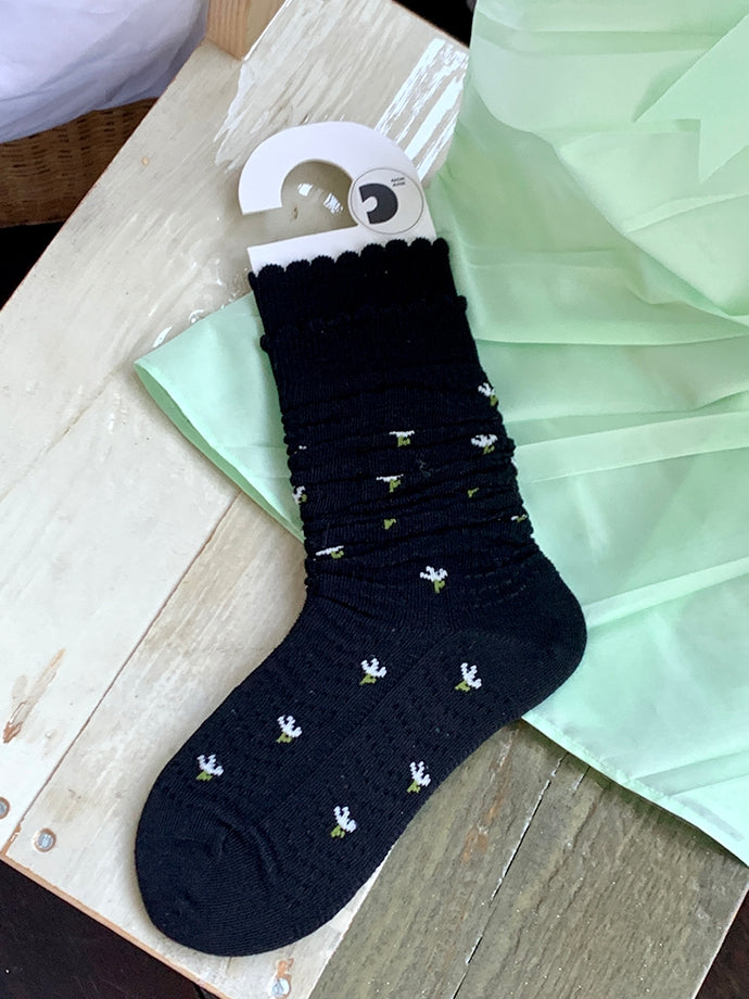 Blumenmuster Grau/Weiß/Weinrot Strümpfe Unter dem Knie Rot/Schwarz