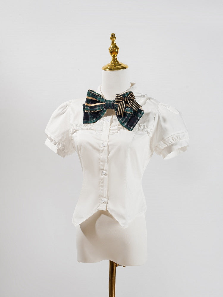 White Short Puff Sleeve Lolita Cotton Blouse - LiLi Chain