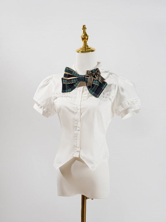 White Short Puff Sleeve Lolita Cotton Blouse - LiLi Chain