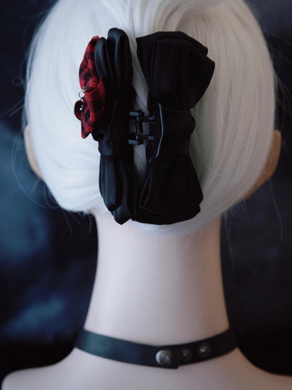 Pattern Claw Clip Red With Plaid Black Bowknot