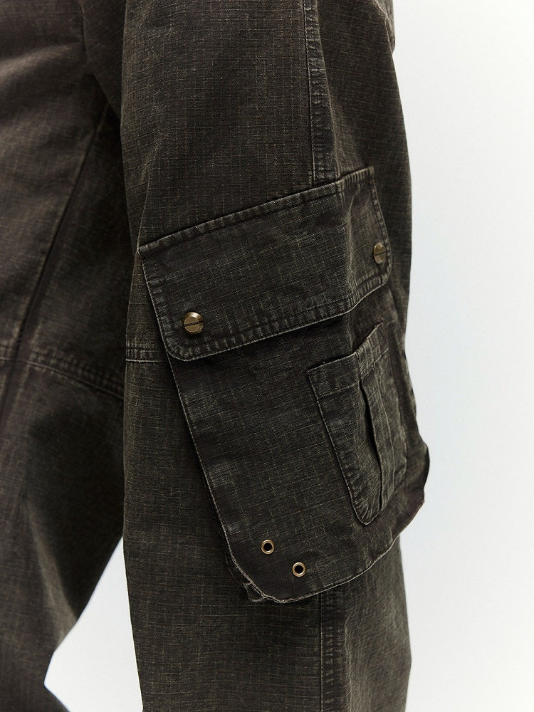 Coffee Straight Leg Cargo Pants with Drawstring Cuffs - Low pixel