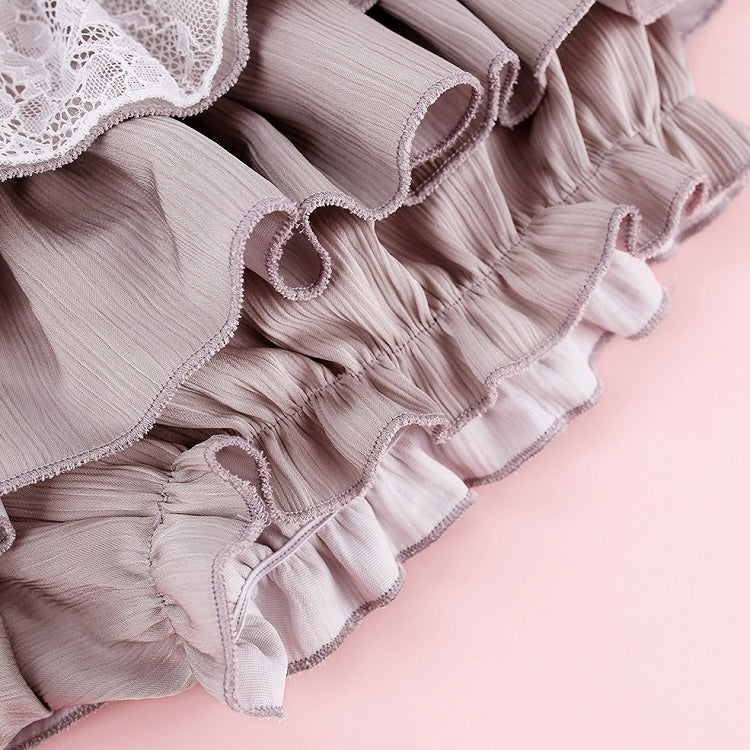 Grey Lace-Tiered Ruffle Skirt with Integrated Shorts - serendipity