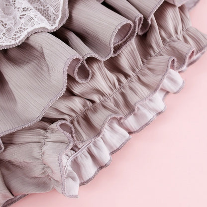 Grey Lace-Tiered Ruffle Skirt with Integrated Shorts - serendipity