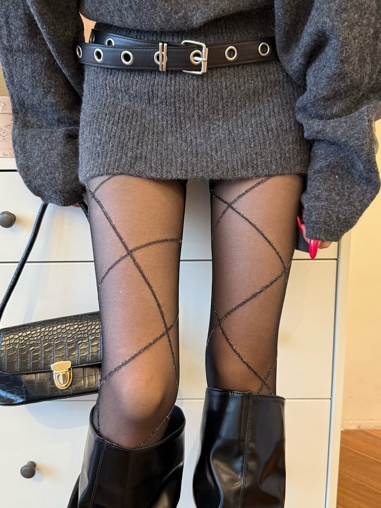 Diamond Pattern Sheer Tights - Xi Shang Mei Shao