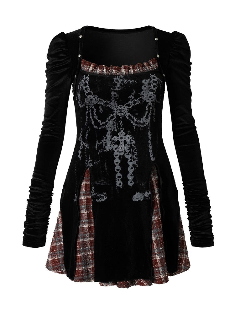 Punk Square and with Dress Studded Neckline Accents Vintage Red Black