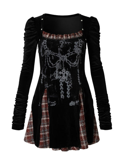Punk Square and with Dress Studded Neckline Accents Vintage Red Black