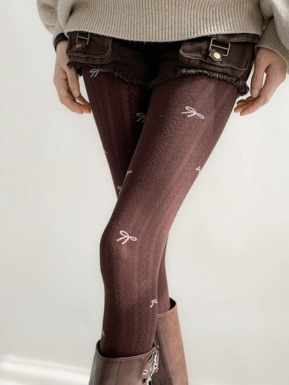 Ribbed Diamond Tights（5 Colors） Bow Pattern