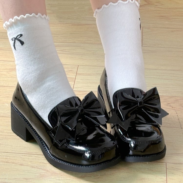 Style Mid-heel Black Preppy Loafers Round-Toe