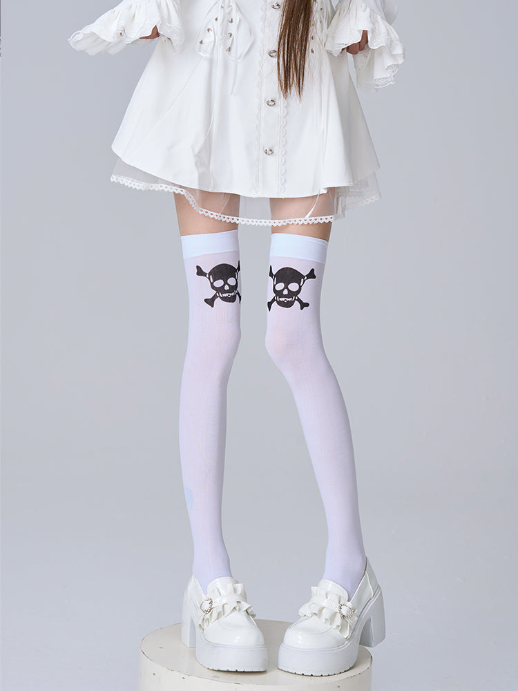 Over Skull Knee Stockings Black/White Print