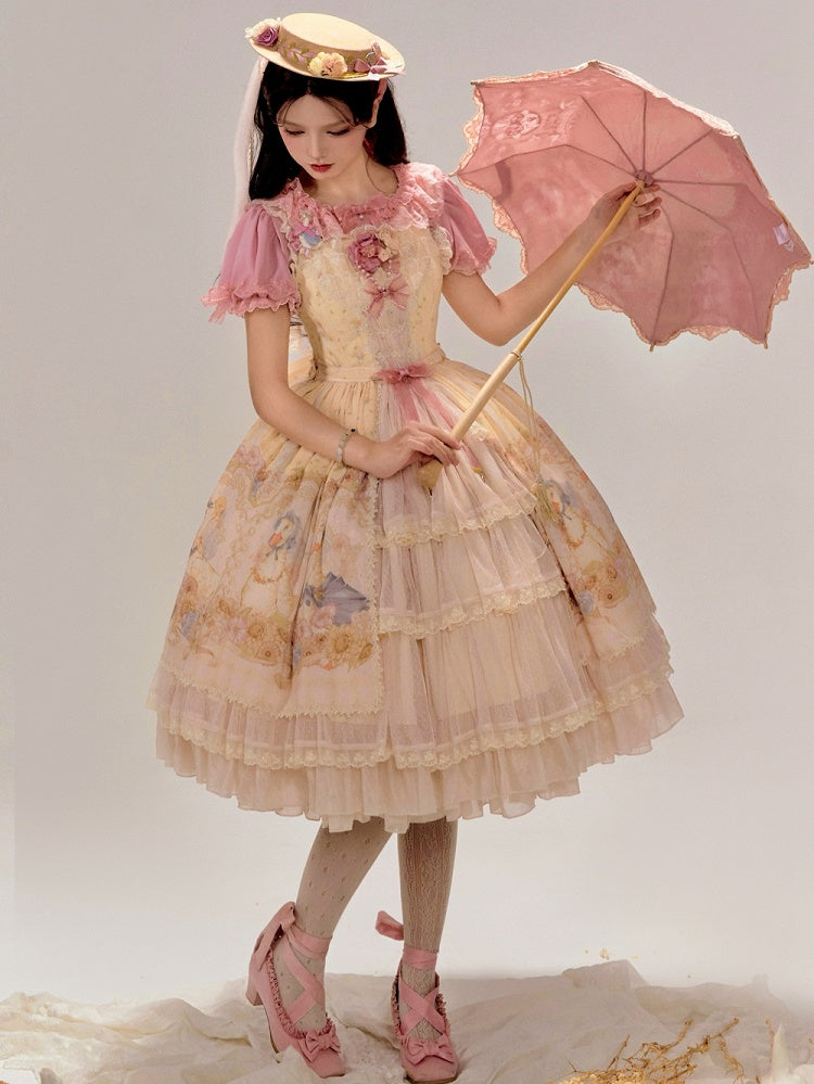 and Yellow Farm Print Sunflowers Jumper Sweet Skirt Lolita Ducks