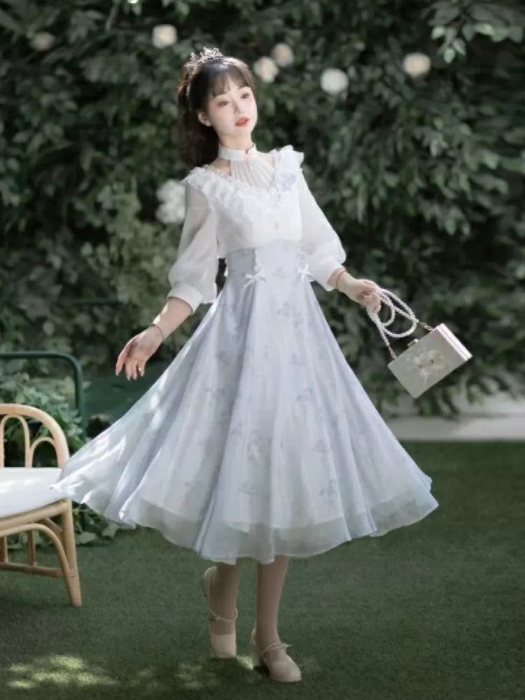 Halter Edward White Floral Piece Neck and One Summer Print Purple