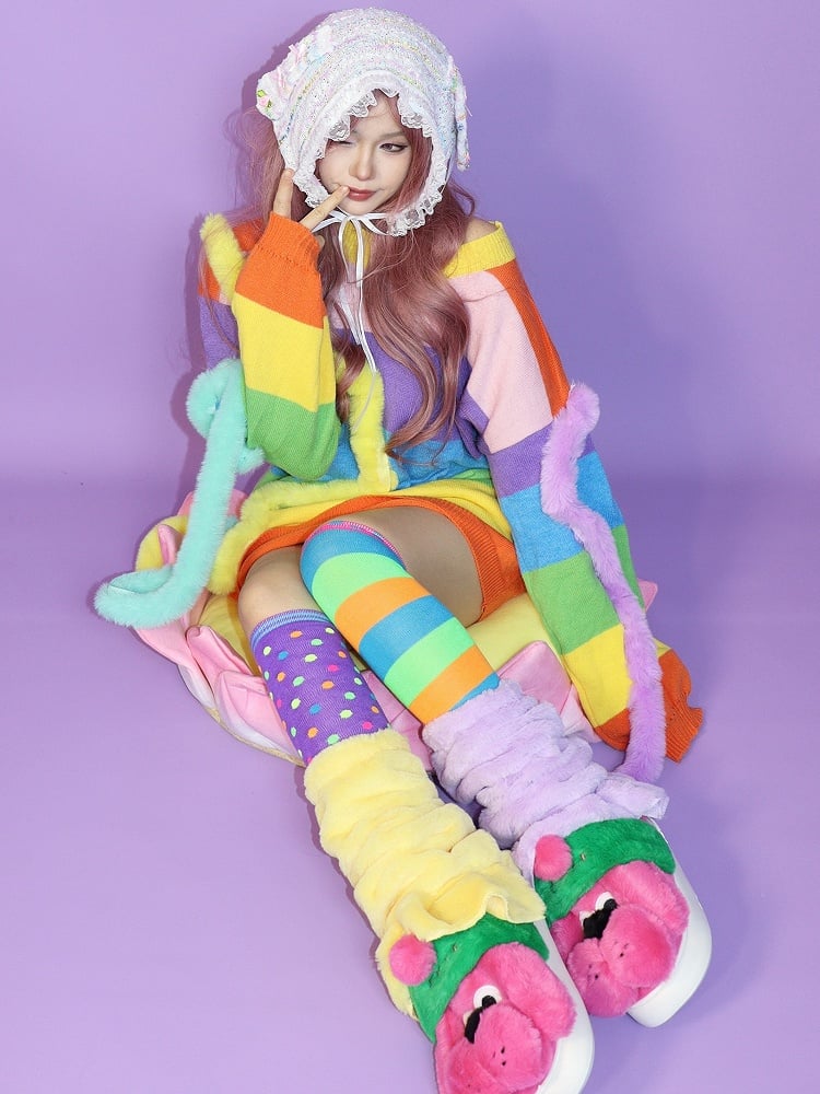Knitted Y2K Sweater Rainbow Pattern Colorful Striped