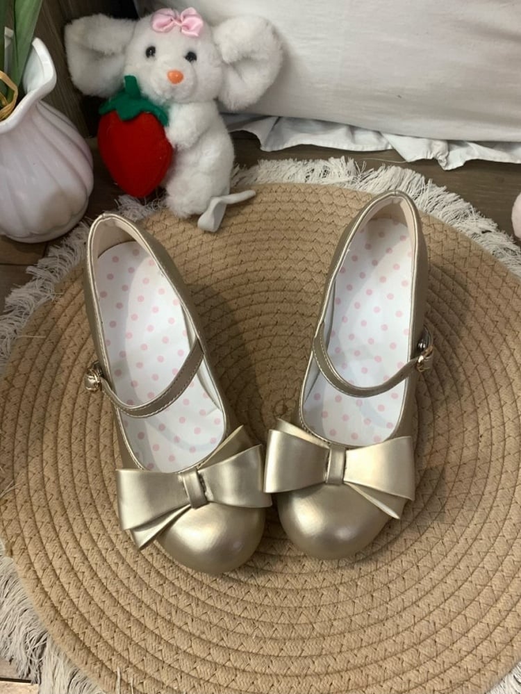 Golden Sweet Lolita Mary Janes - 5cm Heeled Bow Shoes
