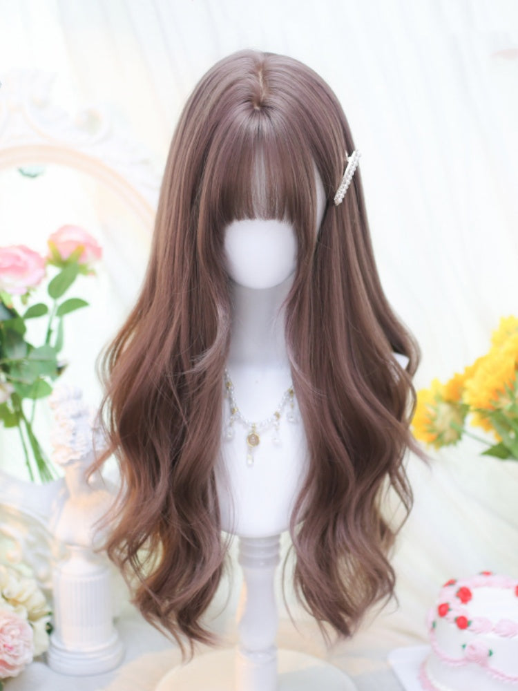 Dusty Pink Under Bust Length Wavy Wig with Air Bangs