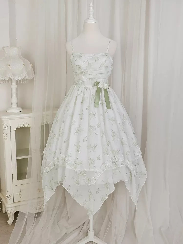 Hem the of Valley Lily Light + Handkerchief Dress Green Print