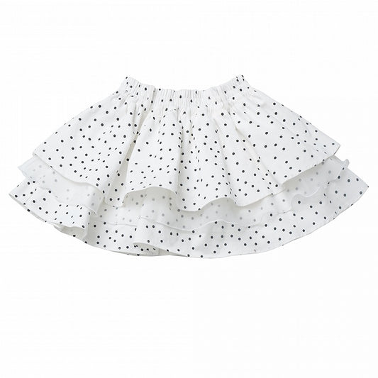 ティアードスカート ウエストゴム コットン ホワイト 水玉模様