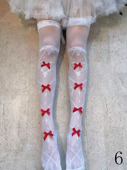 With Black/White/Pink/Blue/Red Lolita Bowknot Options Details Overknee Sweet White/Black Stockings 11