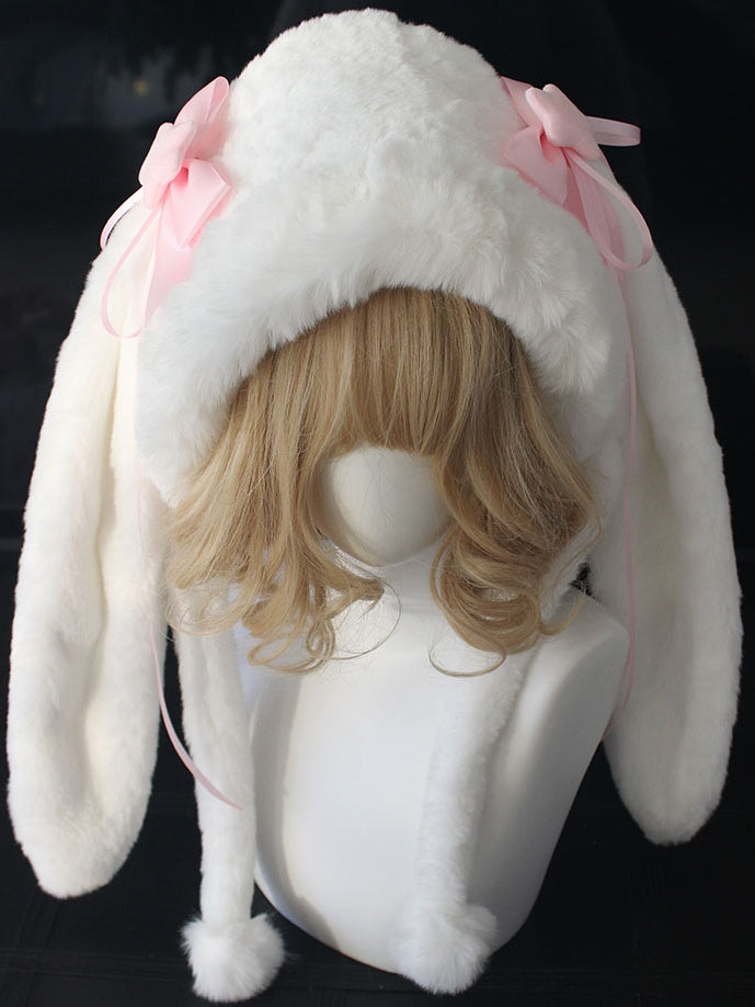 Bowknot Details Oversized Bunny Ears Plush Hat