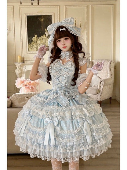 Dress Princess Accents Lolita Blue JSK with Bow and Lace Sweet