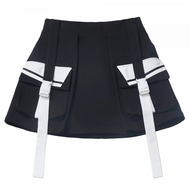 Snap Details Techwear Skirt Black Wasteland Punk